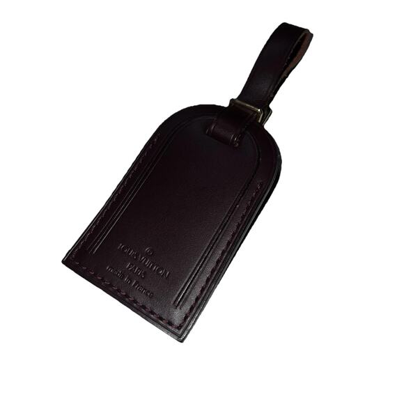 Louis Vuitton Name Tag Maroon Leather Bordeaux Burgundy Goldtone - Picture 2 of 16